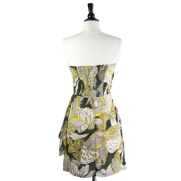 Traffic People | Tropical Print Chiffon Gatherer Waist Strapless Mini Dress - Picture 4 of 4